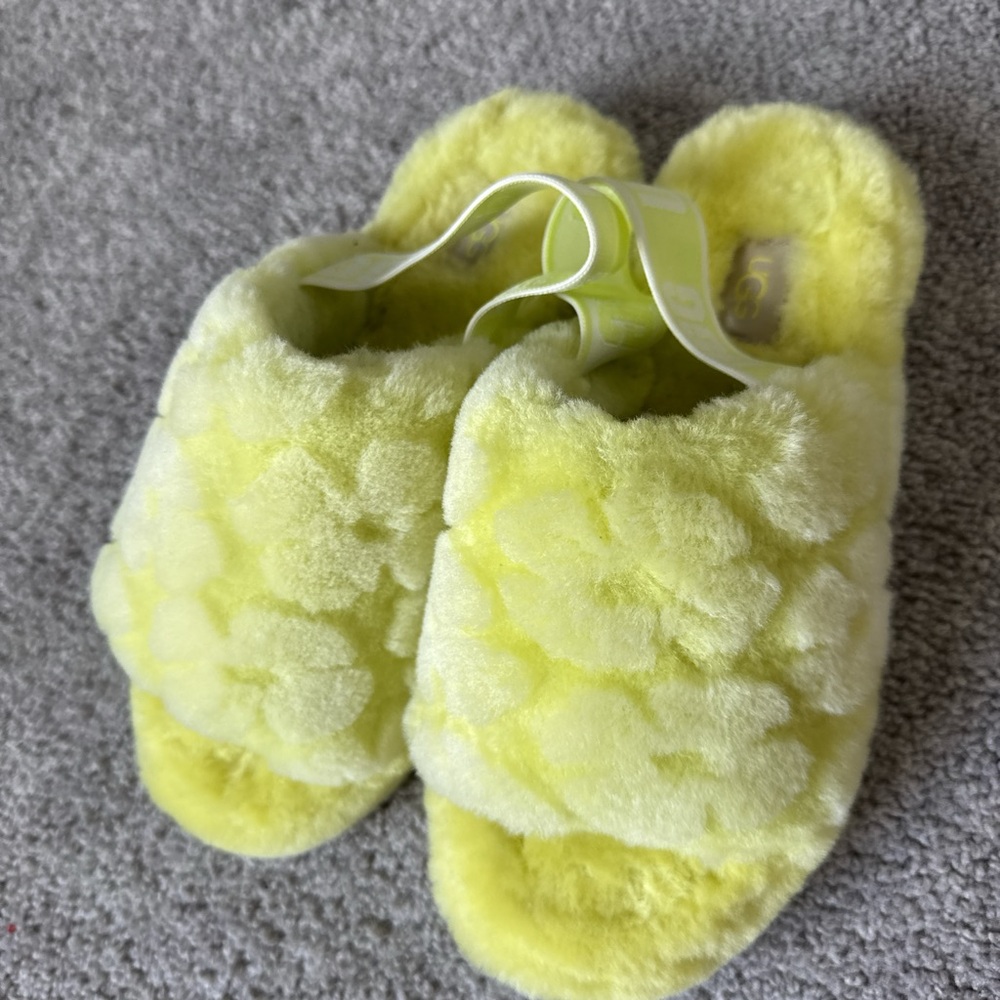 UGG Neon Yellow Shearling Slide Slippers